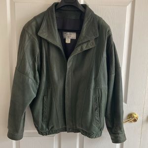 The Old Mill vintage size L, sage colour men’s leather bomber jacket.